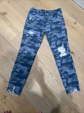 Tractr Blue Camouflage Cropped Ankle Jeans
